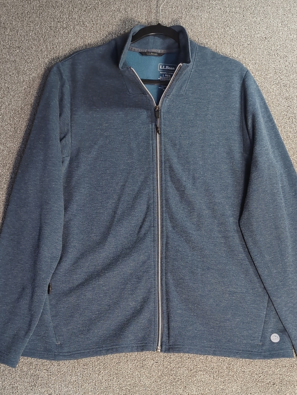 L.L. Bean Full Zip Sweater Fleece Mock Neck Jacket Wool Blend Size Large in Blue